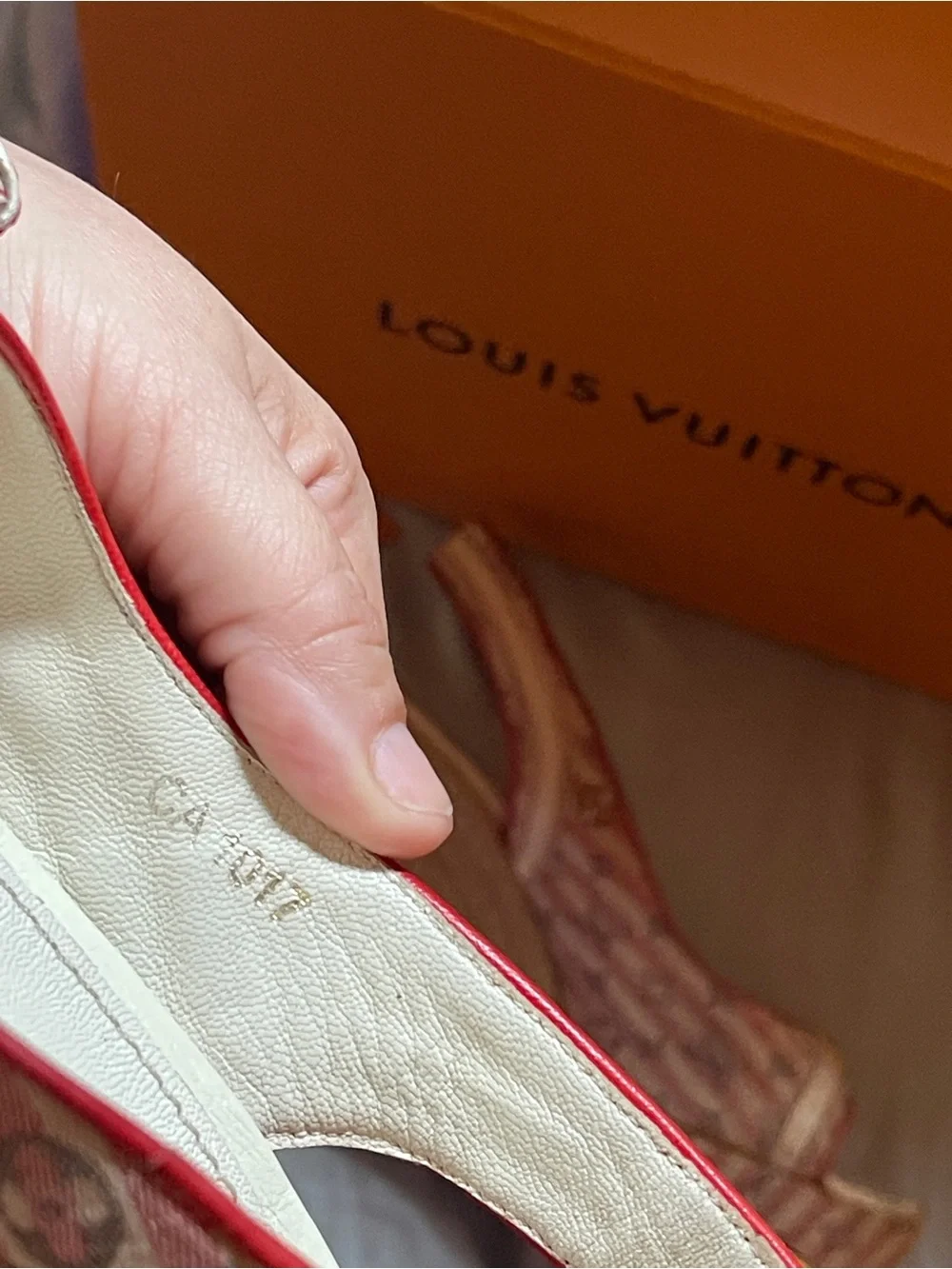 Louis Vuitton Women's Beige and Red Peep-Toe Slingback Heels - Picture 7 of 11